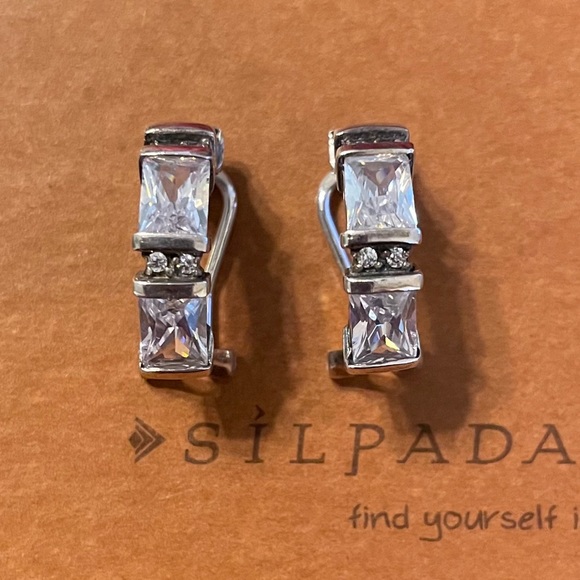 Silpada C1956 RARE Cubic Zirconia Omega Clip on Sterling Silver Earrings - Picture 9 of 16